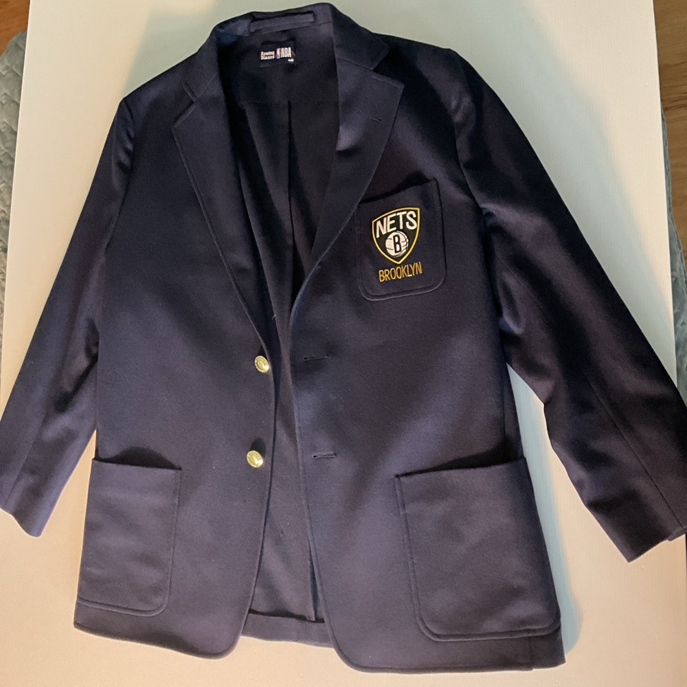 Rowing Blazers Brooklyn Nets NBA 44R Navy Wool Blazer Jacket Made Portugal